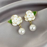 1 Pair Elegant Glam Luxurious Flower Enamel Inlay Copper Pearl Drop Earrings main image 5