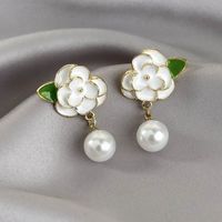 1 Pair Elegant Glam Luxurious Flower Enamel Inlay Copper Pearl Drop Earrings main image 7