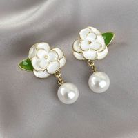 1 Pair Elegant Glam Luxurious Flower Enamel Inlay Copper Pearl Drop Earrings main image 8