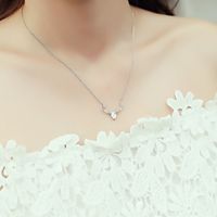 Sterling Silver White Gold Plated Elegant Romantic Round Cat Deer Inlay Crystal Zircon Necklace main image 6