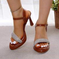 Women's Casual Elegant Solid Color Rhinestone Open Toe Ankle Strap Sandals main image 3