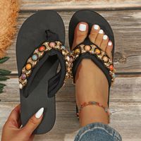 Women's Casual Vacation Solid Color Rhinestone T-Strap Flip Flops main image 4