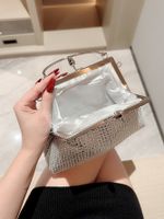 Silver Polyester Solid Color Rhinestone Square Evening Bags main image 4