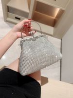 Silver Polyester Solid Color Rhinestone Square Evening Bags sku image 1