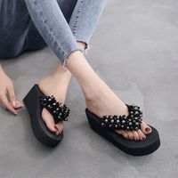 Women's Casual Solid Color Pearls T-Strap Flip Flops main image 4