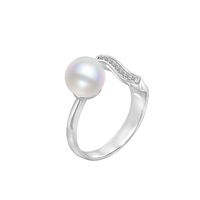 Sterling Silver White Gold Plated Elegant Glam Geometric Polishing Inlay Freshwater Pearl Zircon Open Rings sku image 1