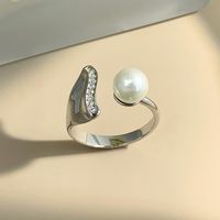 Sterling Silver White Gold Plated Elegant Glam Geometric Polishing Inlay Freshwater Pearl Zircon Open Rings main image 6