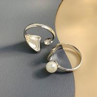 Sterling Silver White Gold Plated Elegant Glam Geometric Polishing Inlay Freshwater Pearl Zircon Open Rings main image 4