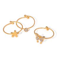 304 Stainless Steel 18K Gold Plated Simple Style Plating Inlay Flower Butterfly Rhinestones Rings main image 5