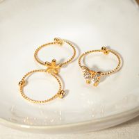 304 Stainless Steel 18K Gold Plated Simple Style Plating Inlay Flower Butterfly Rhinestones Rings main image 1
