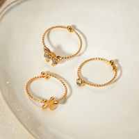 304 Stainless Steel 18K Gold Plated Simple Style Plating Inlay Flower Butterfly Rhinestones Rings main image 4