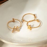 304 Stainless Steel 18K Gold Plated Simple Style Plating Inlay Flower Butterfly Rhinestones Rings main image 3