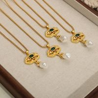 Freshwater Pearl Titanium Steel Copper 18K Gold Plated Retro Artistic Snake Hollow Out Inlay Glass Glass Bead Pendant Necklace main image 5