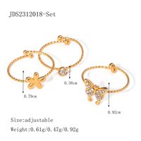 304 Stainless Steel 18K Gold Plated Simple Style Plating Inlay Flower Butterfly Rhinestones Rings sku image 1