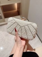 White Polyester Solid Color Pearls Evening Bags sku image 1