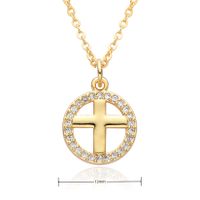 Copper Gold Plated Simple Style Shiny Cross Hollow Out Inlay Zircon Pendant Necklace main image 2