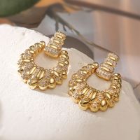 1 Pair IG Style Simple Style Commute Geometric Hollow Out Inlay Copper Zircon 18K Gold Plated Drop Earrings main image 5