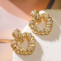 1 Pair IG Style Simple Style Commute Geometric Hollow Out Inlay Copper Zircon 18K Gold Plated Drop Earrings main image 4