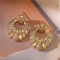 1 Pair IG Style Simple Style Commute Geometric Hollow Out Inlay Copper Zircon 18K Gold Plated Drop Earrings main image 6