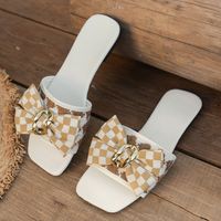 Women's Casual Vacation Plaid Bowknot Square Toe Slides Slippers sku image 11