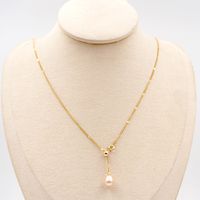304 Stainless Steel Freshwater Pearl Titanium Steel Gold Plated Modern Style Simple Style Classic Style Pearl Water Droplets Pendant Necklace main image 1