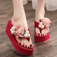 Women's Casual Vacation Solid Color Pearls T-Strap Flip Flops main image 1