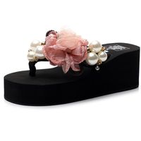 Women's Casual Vacation Solid Color Pearls T-Strap Flip Flops sku image 17
