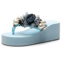Women's Casual Vacation Solid Color Pearls T-Strap Flip Flops sku image 9