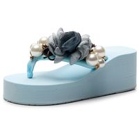 Women's Casual Vacation Solid Color Pearls T-Strap Flip Flops sku image 11