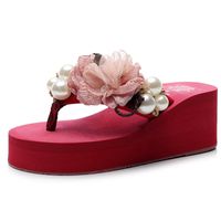 Women's Casual Vacation Solid Color Pearls T-Strap Flip Flops sku image 7