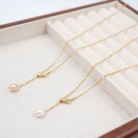 304 Stainless Steel Freshwater Pearl Titanium Steel Gold Plated Modern Style Simple Style Classic Style Pearl Water Droplets Pendant Necklace main image 4