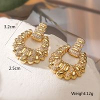 1 Pair IG Style Simple Style Commute Geometric Hollow Out Inlay Copper Zircon 18K Gold Plated Drop Earrings main image 2