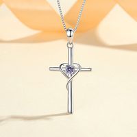 Wholesale Simple Style Cross Heart Shape Sterling Silver Zircon Pendant Necklace sku image 2