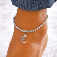 Vacation Simple Style Moon Heart Shape Copper Inlay Artificial Rhinestones Artificial Diamond Gold Plated Silver Plated Women's Anklet sku image 1