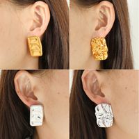 1 Pair Vintage Style Solid Color Pleated Titanium Steel 18K Gold Plated Ear Studs main image 5