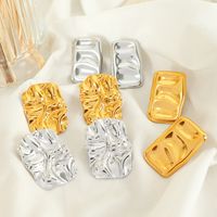 1 Pair Vintage Style Solid Color Pleated Titanium Steel 18K Gold Plated Ear Studs main image 1