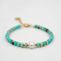 Modern Style Classic Style Round Natural Stone Freshwater Pearl Titanium Steel Gold Plated Bracelets In Bulk main image 2