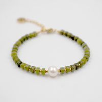 Modern Style Classic Style Round Natural Stone Freshwater Pearl Titanium Steel Gold Plated Bracelets In Bulk sku image 4