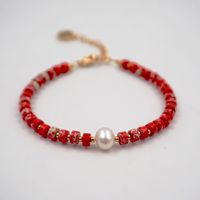 Modern Style Classic Style Round Natural Stone Freshwater Pearl Titanium Steel Gold Plated Bracelets In Bulk sku image 1