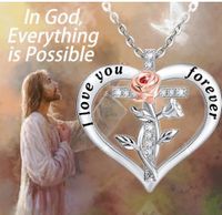 Kupfer IG-Stil MAMA Glänzend Kreuzen Herzform Rose Aushöhlen Inlay Zirkon Halskette Mit Anhänger main image 4