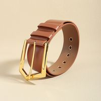 Elegant Lady Simple Style Solid Color Pu Leather Alloy Belt Buckle Metal Button Women's Leather Belts main image 10
