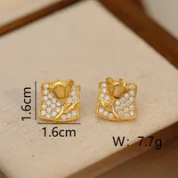 1 Pair Simple Style Rose Plating Copper Zircon 18K Gold Plated Ear Studs main image 2