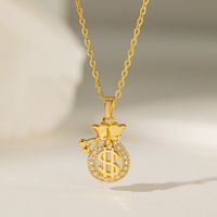 304 Stainless Steel 18K Gold Plated Casual Simple Style Commute Inlay Crown Feather Flower Artificial Rhinestones Pendant Necklace main image 4