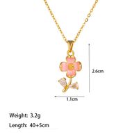 304 Stainless Steel 18K Gold Plated Casual Simple Style Commute Inlay Crown Feather Flower Artificial Rhinestones Pendant Necklace main image 2