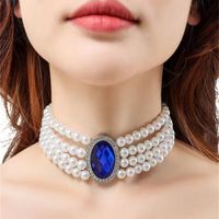 Vintage Style Baroque Style Vacation Oval Beaded Artificial Pearl Inlay Artificial Gemstones Artificial Rhinestones Silver Plated Women's Choker main image 1