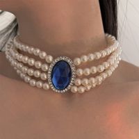 Vintage Style Baroque Style Vacation Oval Beaded Artificial Pearl Inlay Artificial Gemstones Artificial Rhinestones Silver Plated Women's Choker main image 8