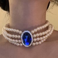 Vintage Style Baroque Style Vacation Oval Beaded Artificial Pearl Inlay Artificial Gemstones Artificial Rhinestones Silver Plated Women's Choker main image 6