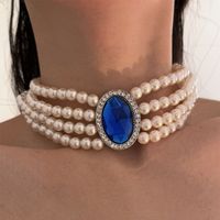 Vintage Style Baroque Style Vacation Oval Beaded Artificial Pearl Inlay Artificial Gemstones Artificial Rhinestones Silver Plated Women's Choker main image 5