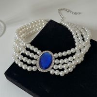 Vintage Style Baroque Style Vacation Oval Beaded Artificial Pearl Inlay Artificial Gemstones Artificial Rhinestones Silver Plated Women's Choker main image 10