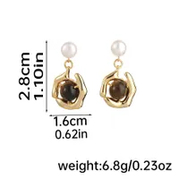 1 Pair Elegant Irregular Geometric Inlay Copper Natural Stone Freshwater Pearl 18K Gold Plated Drop Earrings main image 2